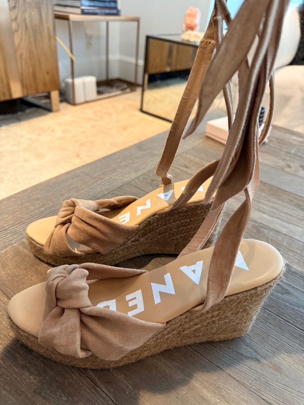 Manebi Suede Wedge Espadrilles with Knot Size 8